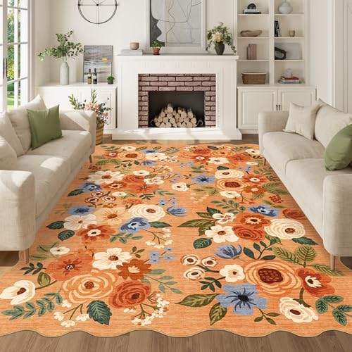 DUKINO 6x9 Area Rugs, Floral Washable Rug by DUKINO