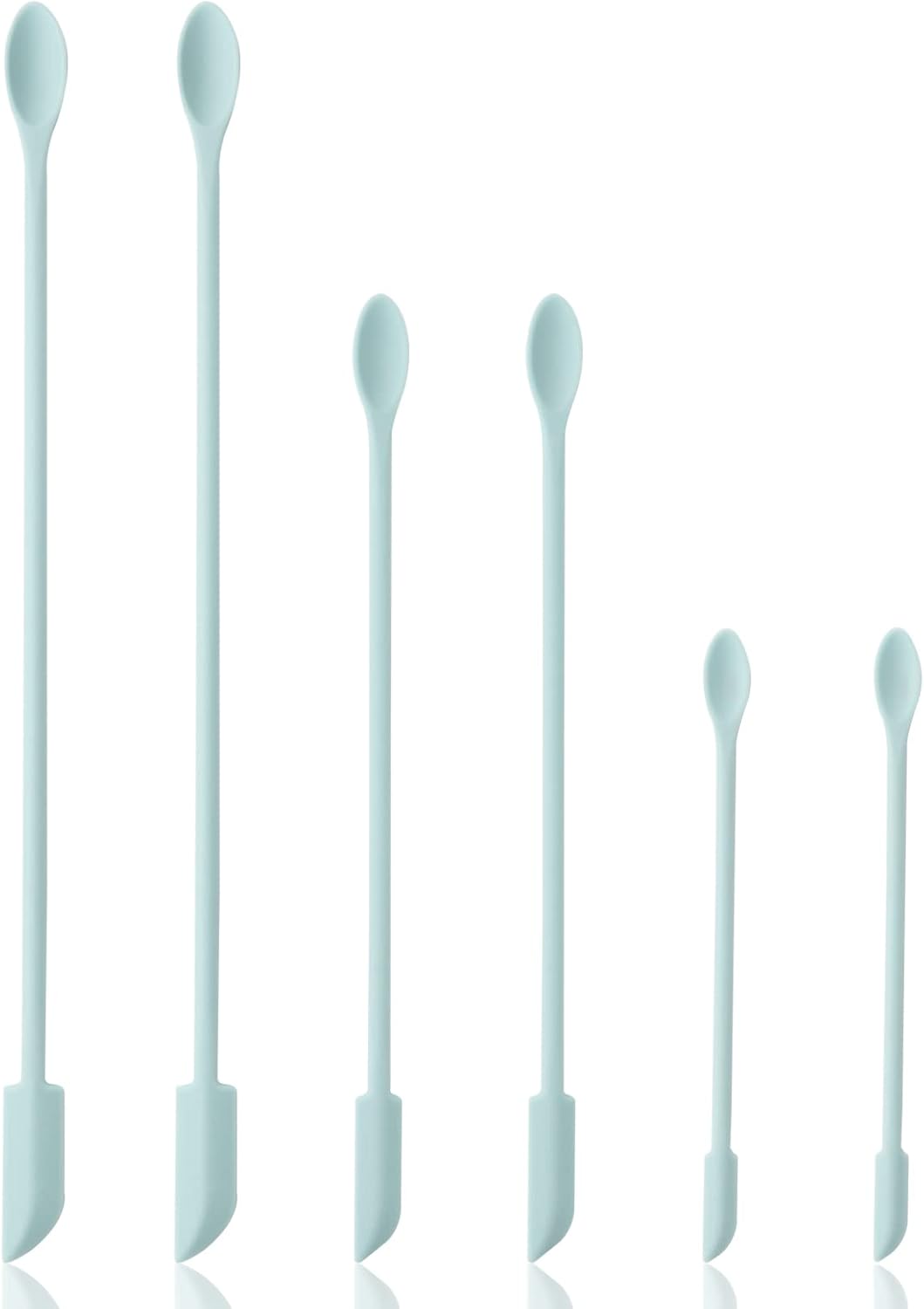 6 Pieces Multi Size Makeup Spatula, Beauty Spatula, Mini Small Silicone Spatula Set for Beauty and Kitchen, Tiny Scraper for Jar, Kitchen Bottles, Cosmetic (Macaron Blue)