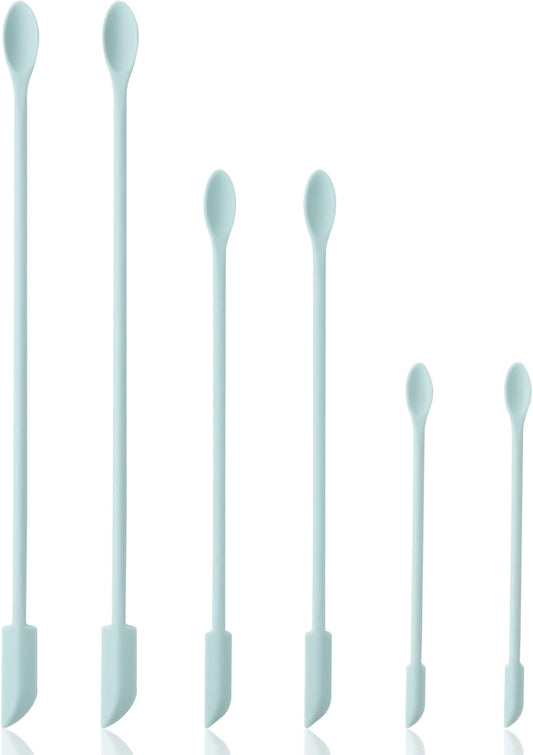 6 Pieces Multi Size Makeup Spatula, Beauty Spatula, Mini Small Silicone Spatula Set for Beauty and Kitchen, Tiny Scraper for Jar, Kitchen Bottles, Cosmetic (Macaron Blue)