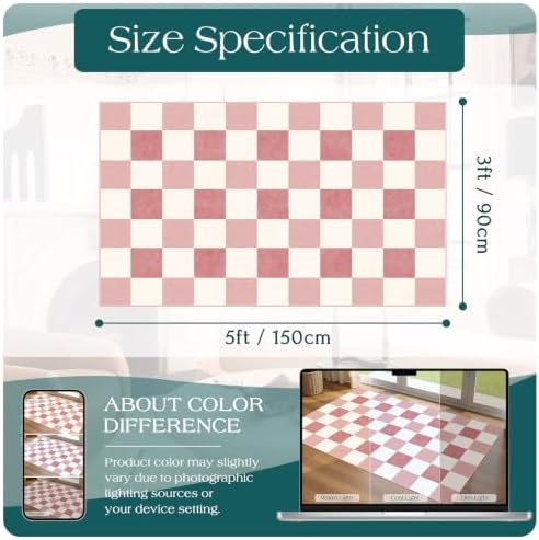 Pink White Checkered Entry Rug - Image 7