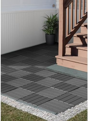 FloorPops 11.8-in by 11.8-in Straight Groove Dark Grey Interlocking Deck Tiles - Image 2