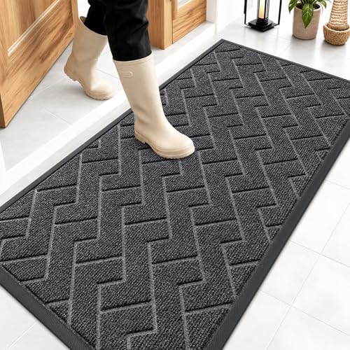 OLANLY Front Door Mat Outside 47x23, All-Season Absorbent Rubber Doormat by OLANLY