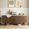 Decofy Shoe Storage Bench with Cushion and Sliding Doors, 47.2 Inch Shoe Bench by Decofy
