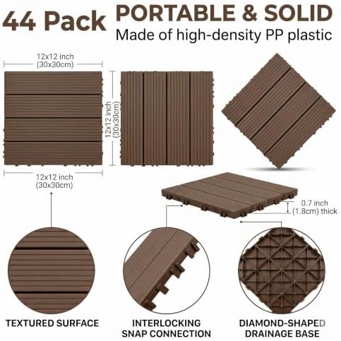 44 Pack Plastic Interlocking Deck Tiles, 12 x 12 Inch Waterproof Outdoor Floor - Image 3