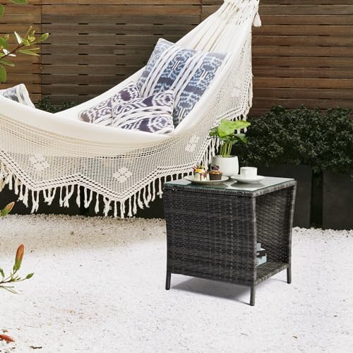 VINGLI Outdoor Wicker Side Table Patio Side Tables - Image 7