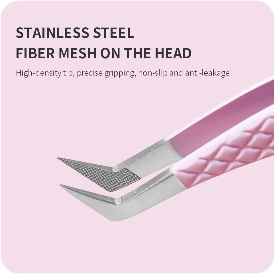Eyelash Extension Tweezers,Fiber Tip Grip Boot Volume Lash Tweezers,Professional Pointed Lash Extension Tweezers for Easy Lash Application and Removal(2Pcs-F02/05)