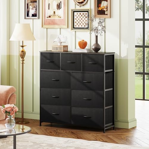 WLIVE Tall Dresser for Bedroom, 9 Drawer Chest of Drawers, Charcoal Black - Image 4
