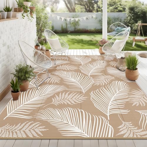 Pauwer Waterproof Outdoor Rug 10x14, Plastic Straw Patio Rug, Leaf Brown by Pauwer