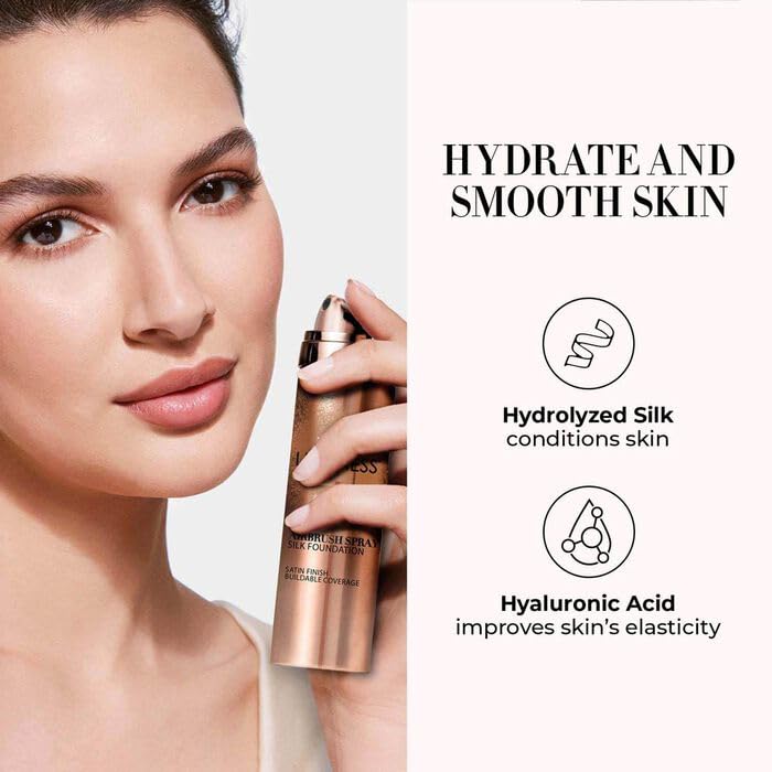 LUMINESS Silk Airbrush Spray Foundation & Buffing Brush Kit – Full Coverage Foundation & Dual-Sided Buffing Brush - Buildable Coverage, Anti-Aging Formula Hydrates & Moisturizes (Shade - Rich)
