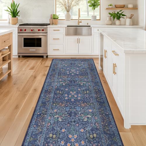 Dark Blue 2'6" x 8' Runners for Hallways Non Slip, Extra Long Floor Runner for by HazoHaus