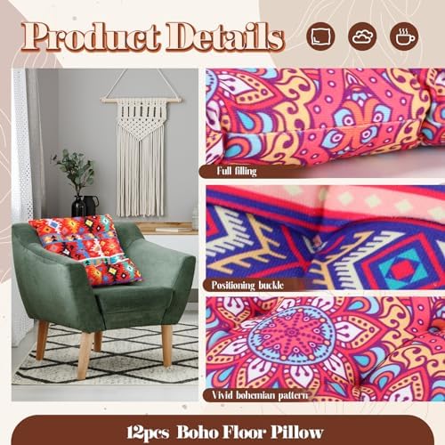 Nuogo 12 Pcs Bohemian Floor Cushions, 15 Inch Meditation Pillow - Image 5