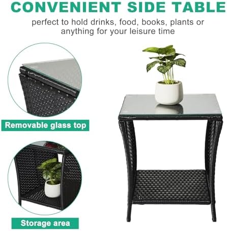 VINGLI Outdoor Wicker Side Table Patio Side Tables - Image 5