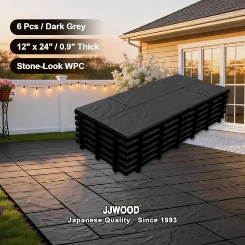 JJWOOD Stone-Look Interlocking Deck Tiles, Matte Rock Texture Outdoor Floor - Image 4
