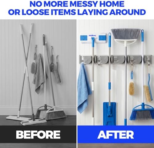 Holikme Mop Broom Holder Wall Mount Metal Pantry Organization and Storage - Image 4