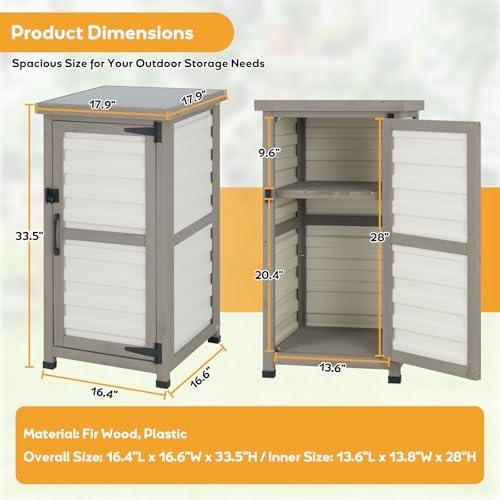 Outdoor Storage Cabinet with Metal Top, Wooden & Plastic Potting Bench & Tool - Image 2