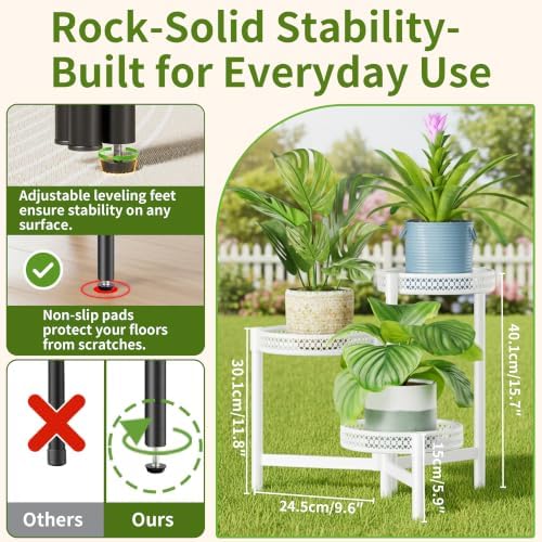 3 Tiered Tall Plant Stand Indoor Outdoor, Metral Plant Shelf - Image 3