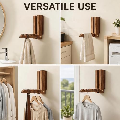2 Pack Wall Mounted Drying Rack, Laundry Drying Rack, Foldable Wooden Wall - Image 5