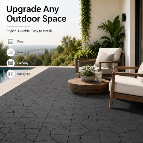 44 pcs Patio Deck Tiles, 12 x 12 in PP Interlocking Deck Tiles, DIY Stone Style - Image 3