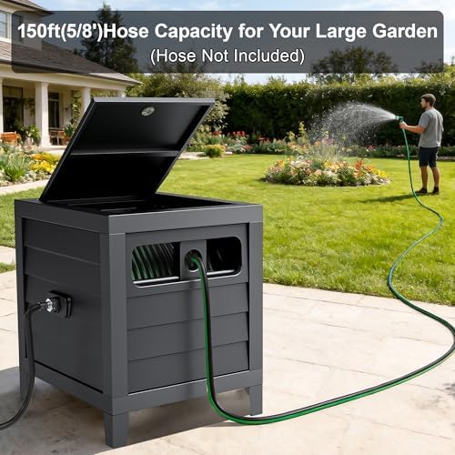 Metal Garden Hose Reel Box, Heavy Duty 150Ft 5/8" Large Capacity Hose Storage - Image 2