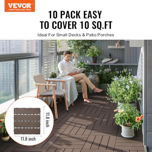 VEVOR Interlocking Deck Tiles Plastic Wood, 27 Pack, Patio Floor Decking - Image 2