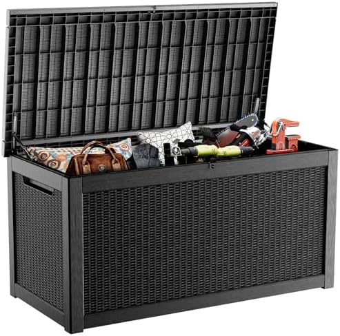 PatioZen 320 Gallon Large Resin Deck Box, Lockable Outdoor Storage Box by OutdoorLivingPerfected