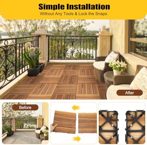 36 Pcs Premium Striped-Pattern Interlocking Deck Tiles 12" x 12", Acacia - Image 5