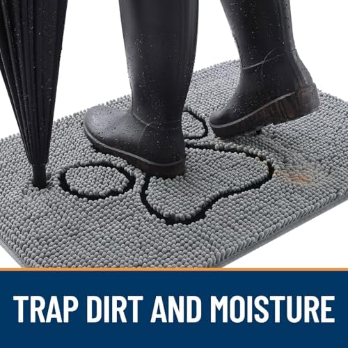 OLANLY Dog Door Mat for Muddy Paws 59x24, Paw Print Design Chenille Mud Mat - Image 2