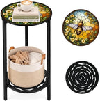 2-Tier Metal Round Side Table Accent Coffee Tables Small Space Corner Plant by Unknown
