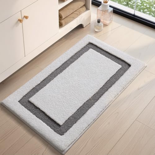 Color&Geometry White Bathroom Rugs 36x24, Extra Soft Absorbent Microfiber Bath - Image 3