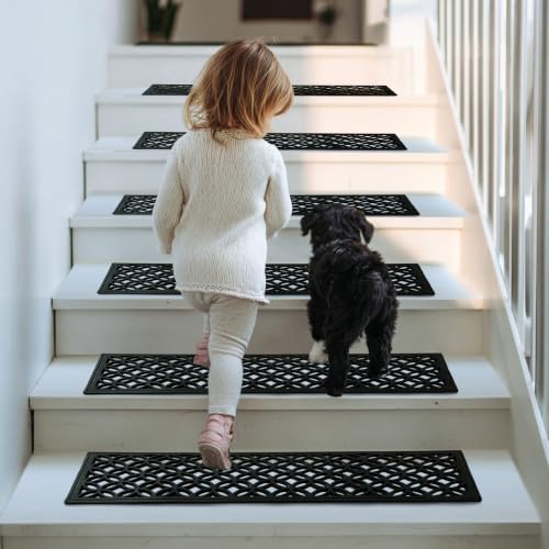 Stair Treads — 6 Pack 10x30 inch Lattice Links Rubber Stair Mats - Image 2