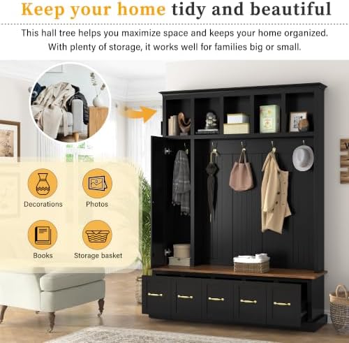 Quarte Hall Tree with Storage Bench, Open Cubbies - Image 7