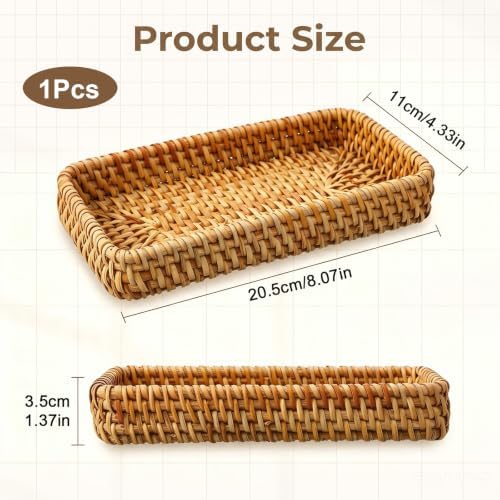 Rattan Serving Tray for Keys, Natural Wicker Decorative Tray Small Remote - Image 2