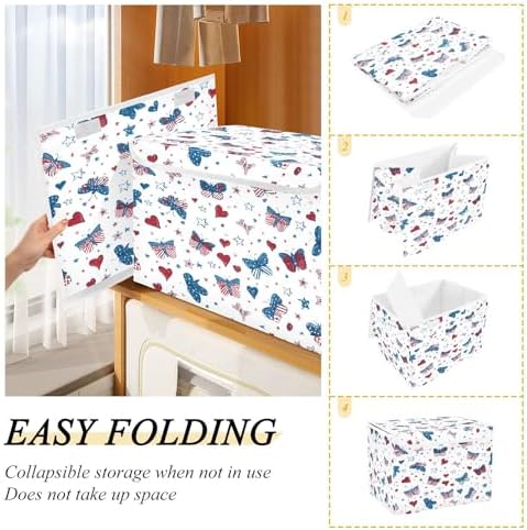Bolaz Storage Bins with Lids and Handles, Butterfly Flag Stars Pattern Storage - Image 4