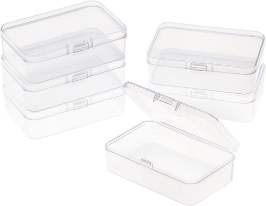 ISKYBOB 6 Packs Rectangle Small Clear Plastic Storage Containers Box Case with Hinged Lid Crafts Organizer for Crayons, Bobby Pin, Beads(3.4 x 2.2in)