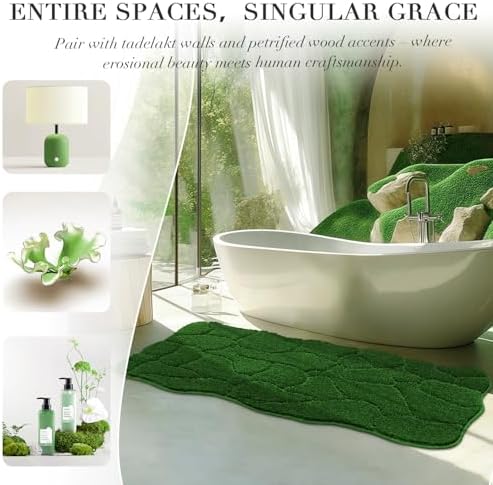 BSICPRO Large Bathroom Rugs Runner, 24x59 Scalloped Bath Mats, Forest Green - Image 4