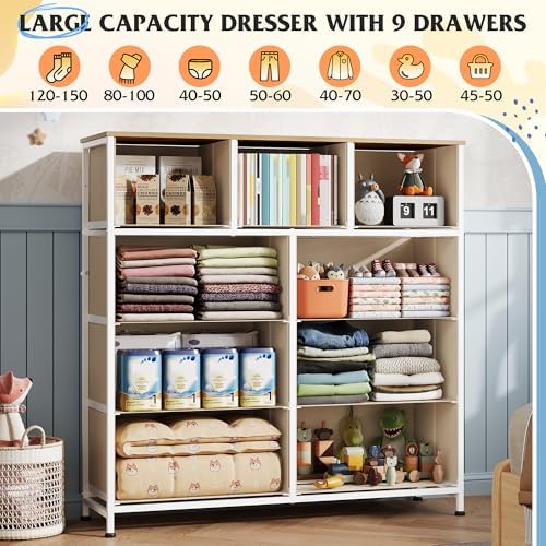 WLIVE Tall Dresser for Bedroom, 9 Drawer Chest of Drawers, Cream White - Image 4