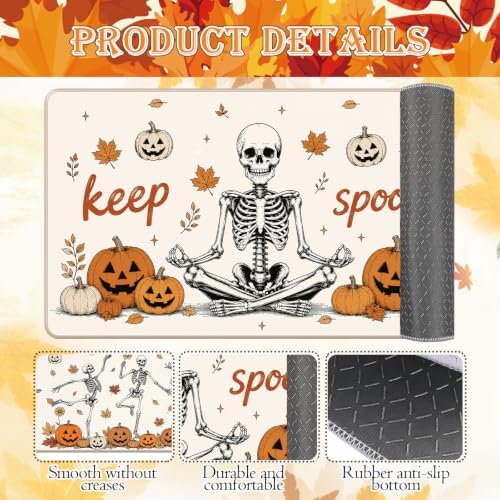 Fall Kitchen Mats Set of 2, Autumn Pumpkin Skull Kitchen Rug - Image 4