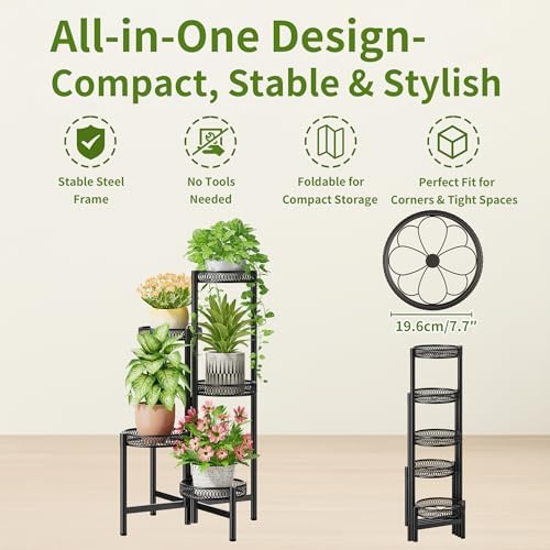 Plant Stand Indoor Outdoor, 5 Tier Corner Metal Flower Display Holder Stand - Image 5