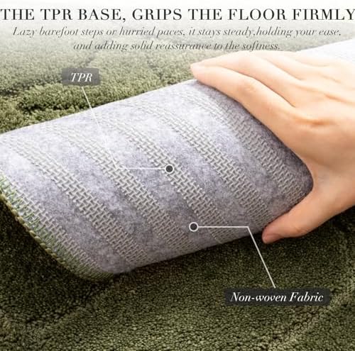 BSICPRO Bathroom Rugs, 32x20 Scalloped Bath Mats, Olive Green - Image 2
