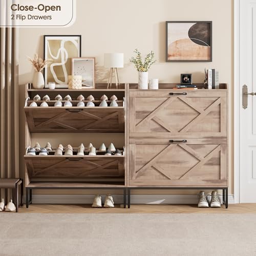 Nicetree Shoe Cabinet with 2 Flip Drawers，Freestanding Shoe Storage Cabinet - Image 3