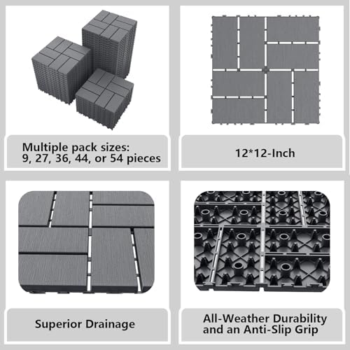 44 Pack Interlocking Deck Tiles, Easy Snap All-Weather Outdoor Deck Tiles - Image 2