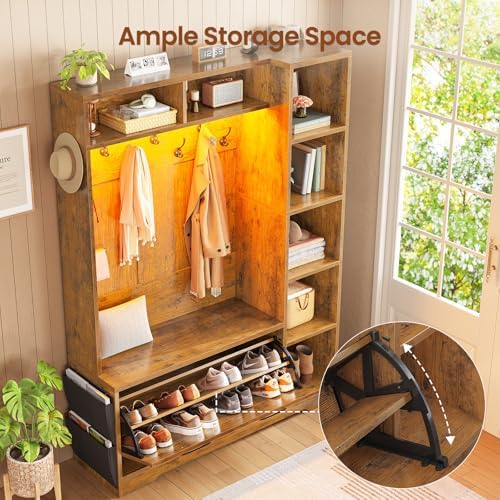 Itaar Hall Tree with Bench and Shoe Storage, Farmhouse Entryway Bench with Coat - Image 5