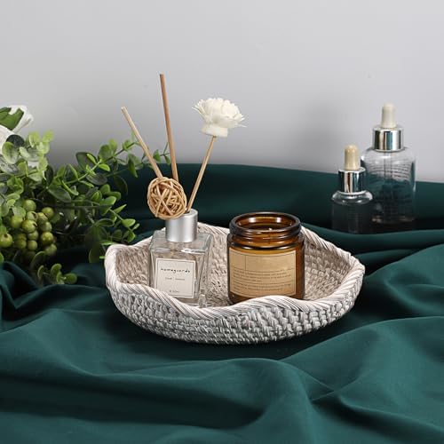 Hipiwe Small Woven Rattan Basket Tray 7.3" Decorative Key Bowl - Image 2