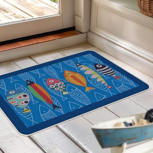 Coastal Fish Blue Kitchen Rugs Set of 2 - Image 6