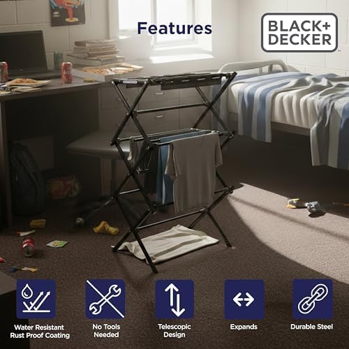 BLACK+DECKER Space Saving 3-Tier Expandable Clothes Drying Rack, Foldable - Image 7