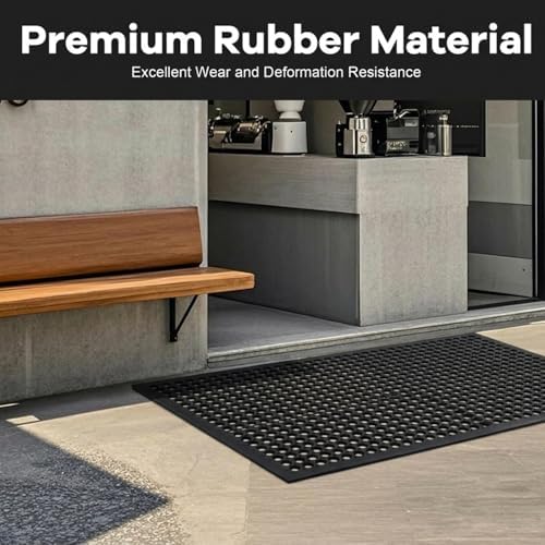 58" X 35" Rubber Mat with Drainage Black Anti-Slip Outdoor Door Mat - Image 3