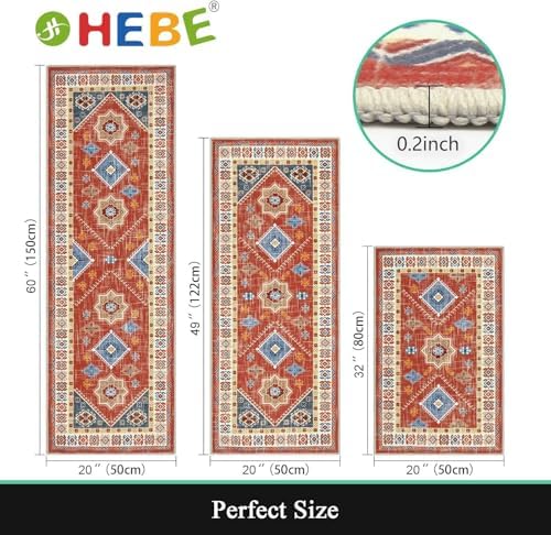 HEBE Boho Kitchen Rugs Set of 3, Non Slip Washable Kitchen Mats - Image 2