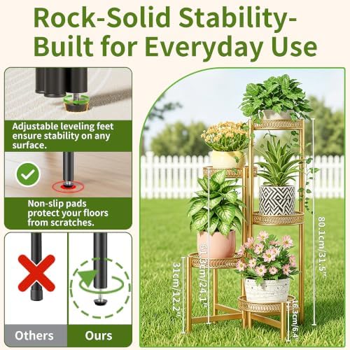 Gold Plant Stand Indoor Outdoor, 5 Tier Corner Flower Display Holder Stand - Image 3