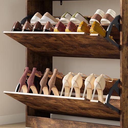 BORNOON Shoe Cabinet with 2 Flip Drawers, Slim Narrow Shoe Storage Cabinet - Image 6