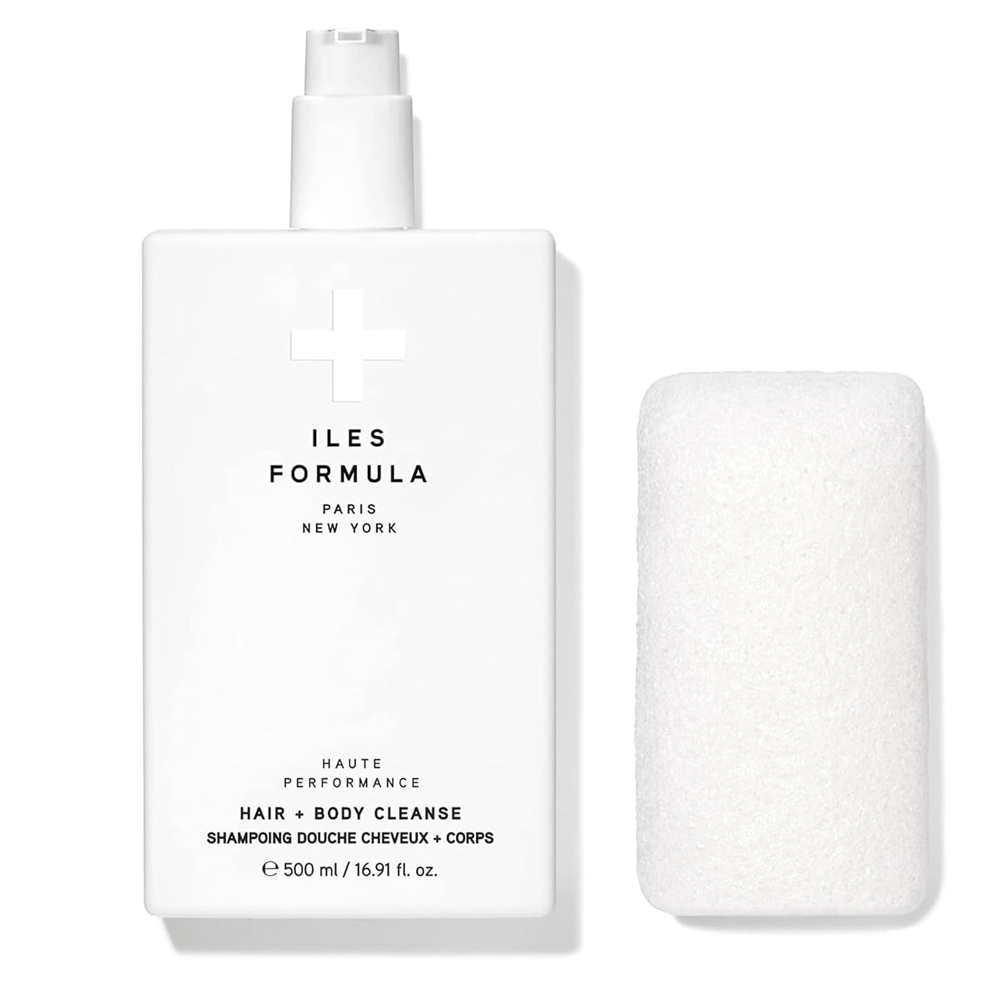 ILES FORMULA Haute Performance Hair + Body Cleanse + Natural Sponge - Gently Cleanse & Nourish Hair + Body, Sulfate, Silicone & Paraben Free, 500 ML